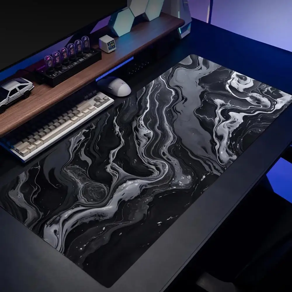 Black White Grey Fluid Marble Texture Mouse Pad Mouse Mat Carpet Playmat Office Decor Big Mousepepad Rug Gamer Setup Decoration