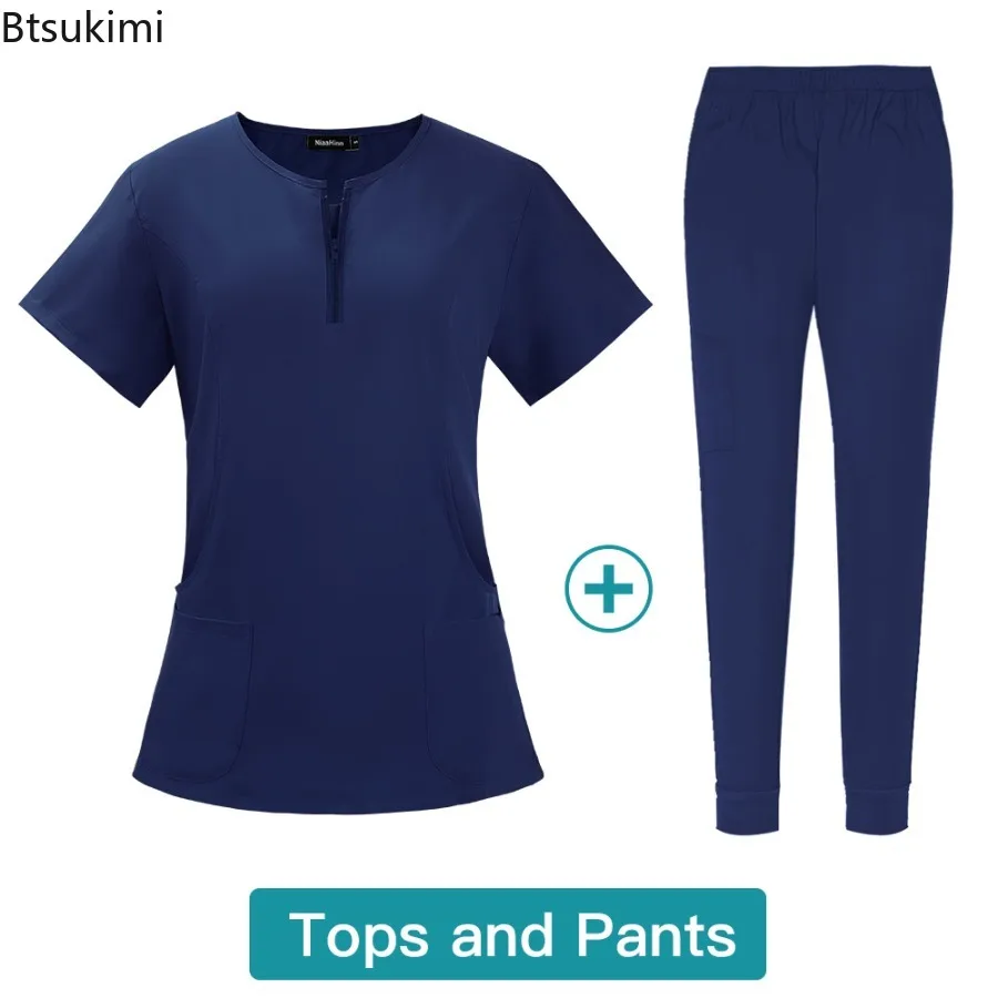 New Medical Surgical Uniforms Woman Scrub Set Beauty Salon Workwear Clinical Scrubs Top Pocket Pants Vet Doctor Zip Nursing Suit - view 6