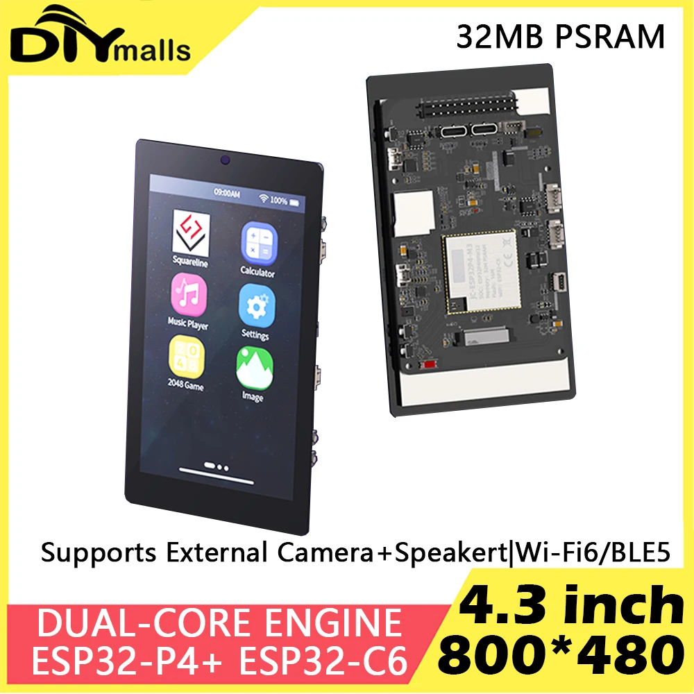 

ESP32-P4 ESP32-C6 4.3 inch Capacitive Touch Screen Display Development Board , WIFI&BTLE, RISC-V Dual-Core 32MB PSRAM 16MB Flash