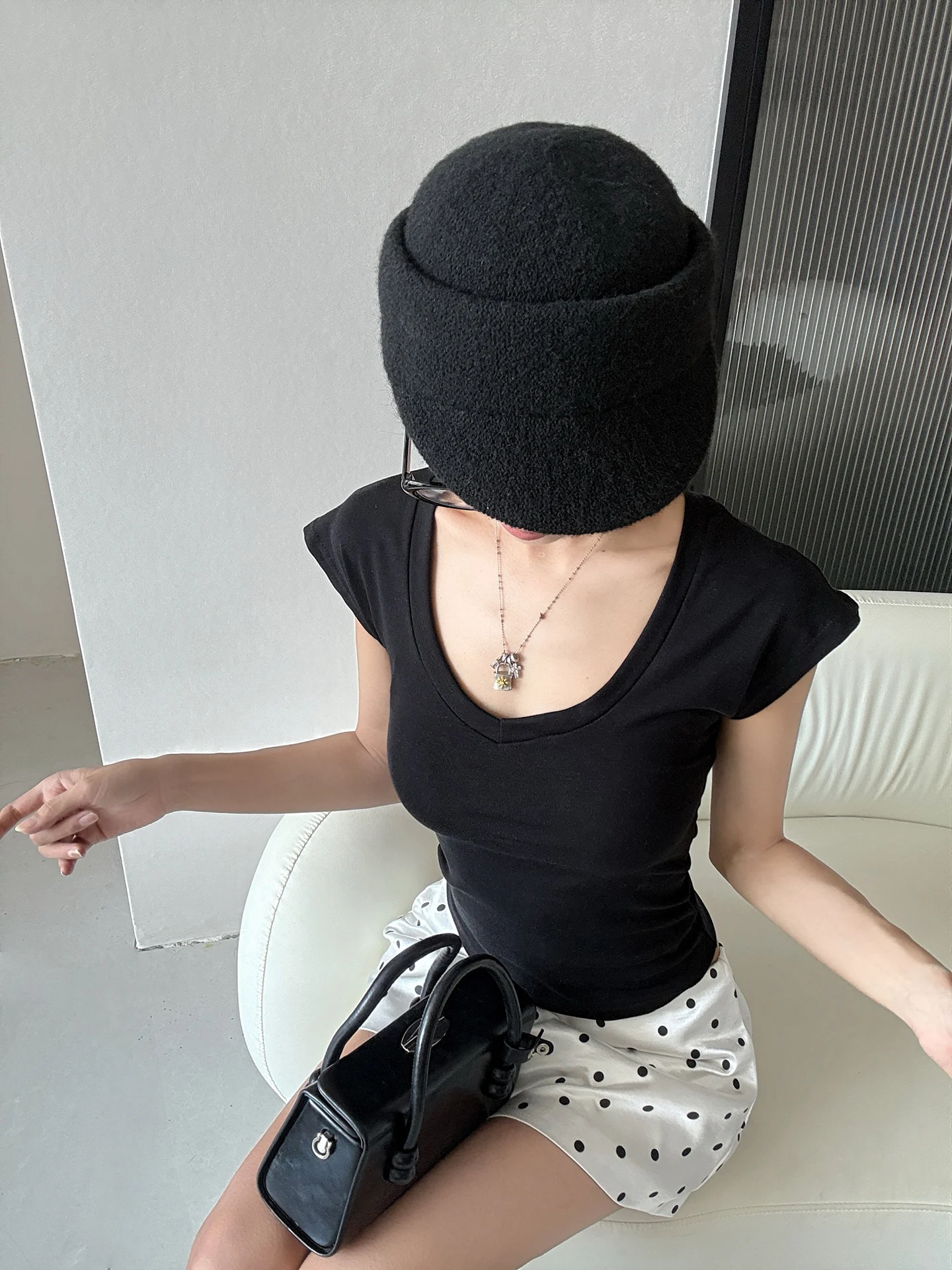 MianCun Women's Short Sleeve T-Shirt V-Neck Pure Desire Lyocell Fabric Shoulder Width Regular American Style Small Fly Sleeve
