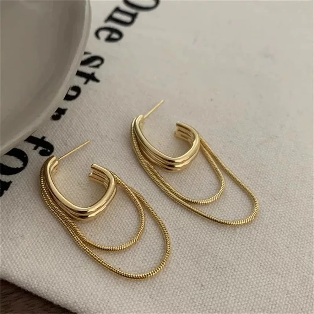 

Geometric Irregular Multi-layer Snake Chain Dangle Earrings for Women 925 Sterling Needle C-shaped Earrings Elegent Jewelry