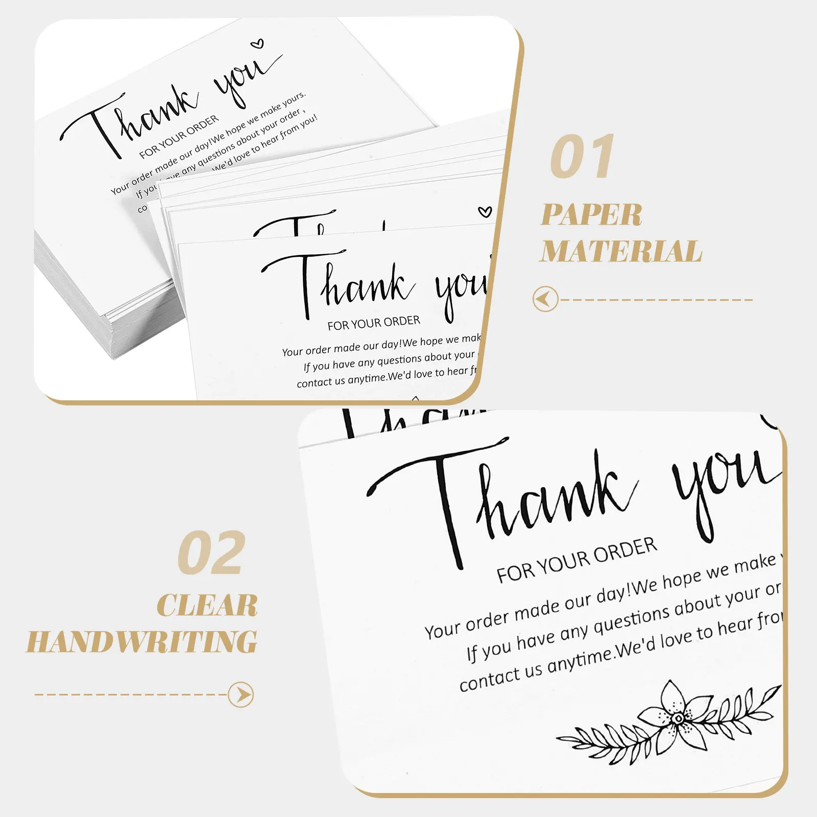 100Pcs Thank You Cards Small Business Paper Cards Elegant Design Blank Back Suitable for Bakery Beauty Salon Online Shops