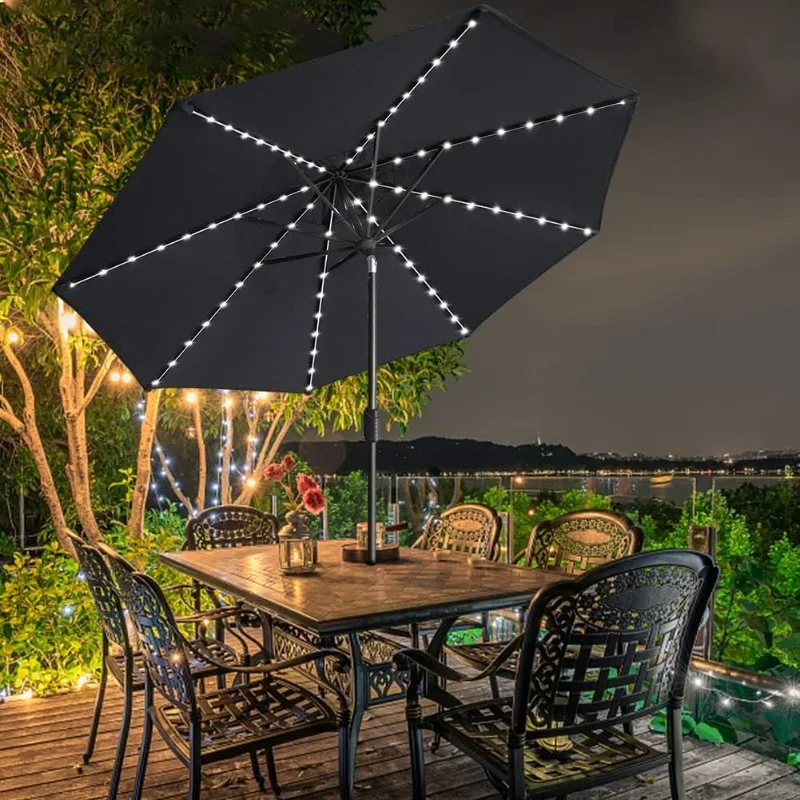 

10-Year-Non-Fading Solar 9ft Market Umbrella with 80 LED Lights Patio Umbrellas Outdoor Table Umbrella with Ventilation