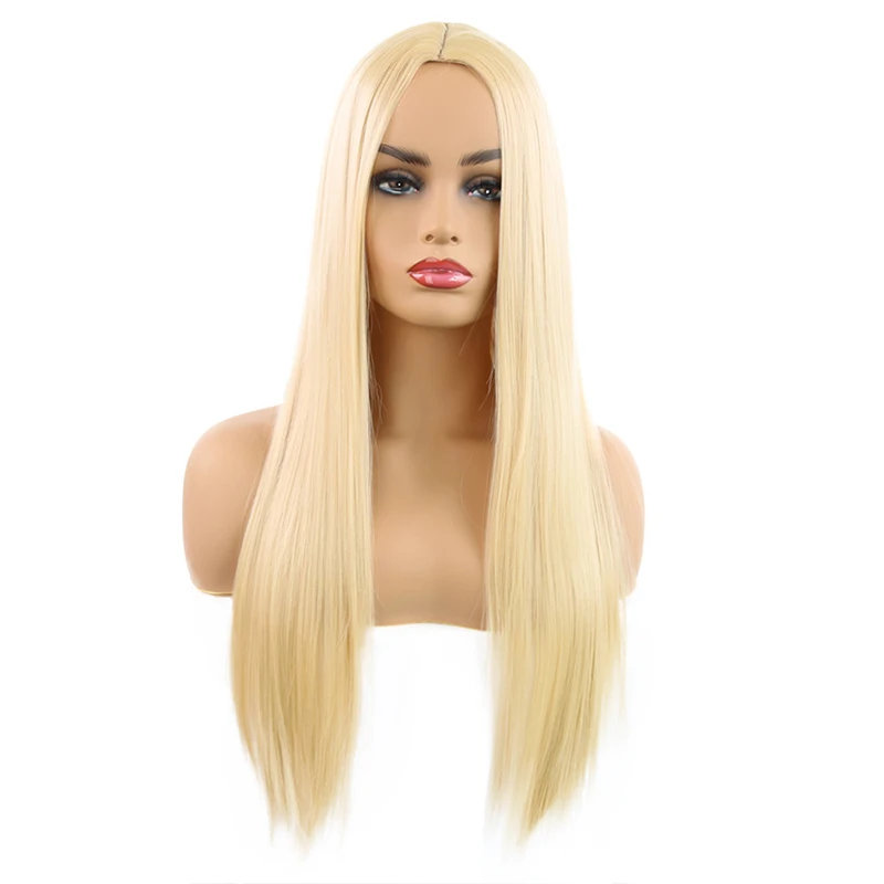 Women\'s medium long bangs long straight blonde hair