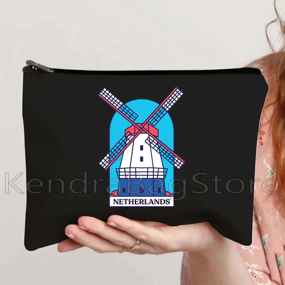 Amsterdam Landmark Heart Netherlands Country Flag Map Coat of arms Emblem Dutch Canvas Cosmetic Makeup Bag Pencil Case Pouch
