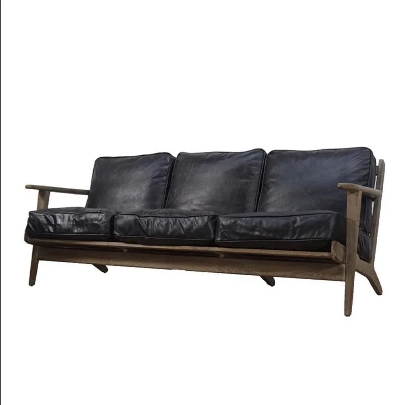 

Rural solid wood sofa chair three-person single small apartment minimalist living room homestay leisure chair