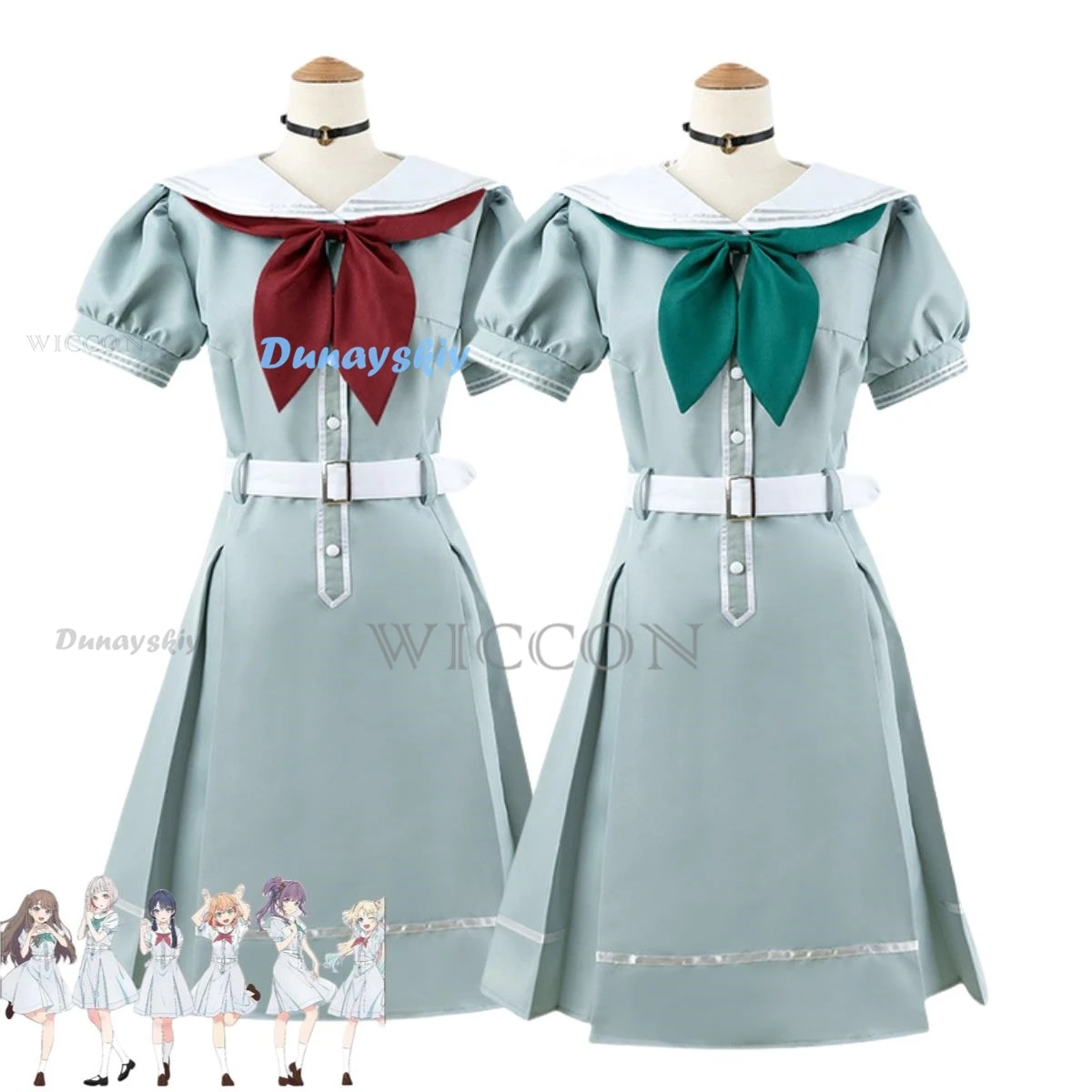 

Anime Hasu No Sora Jogakuin School Idol Club Hinoshita Kaho Otomune Kozue Cosplay Costume Lovely Green Sailor Uniform Dress Suit