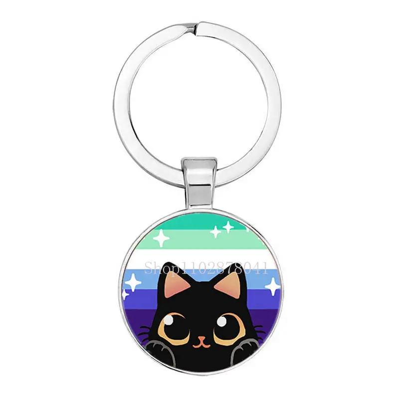 Fashion Jewelry Dome Glass Keychain LGBT Rainbow Flag Pride Cute Cat Pattern Exquisite Gift