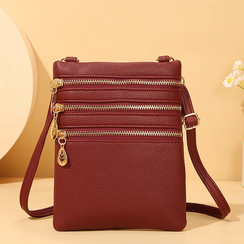 Women\'s PU Leather Crossbody Bags Korean Fashionable Zipper Shoulder Bags Casual Mutil Pockets Small Phone Hand Bag Purses