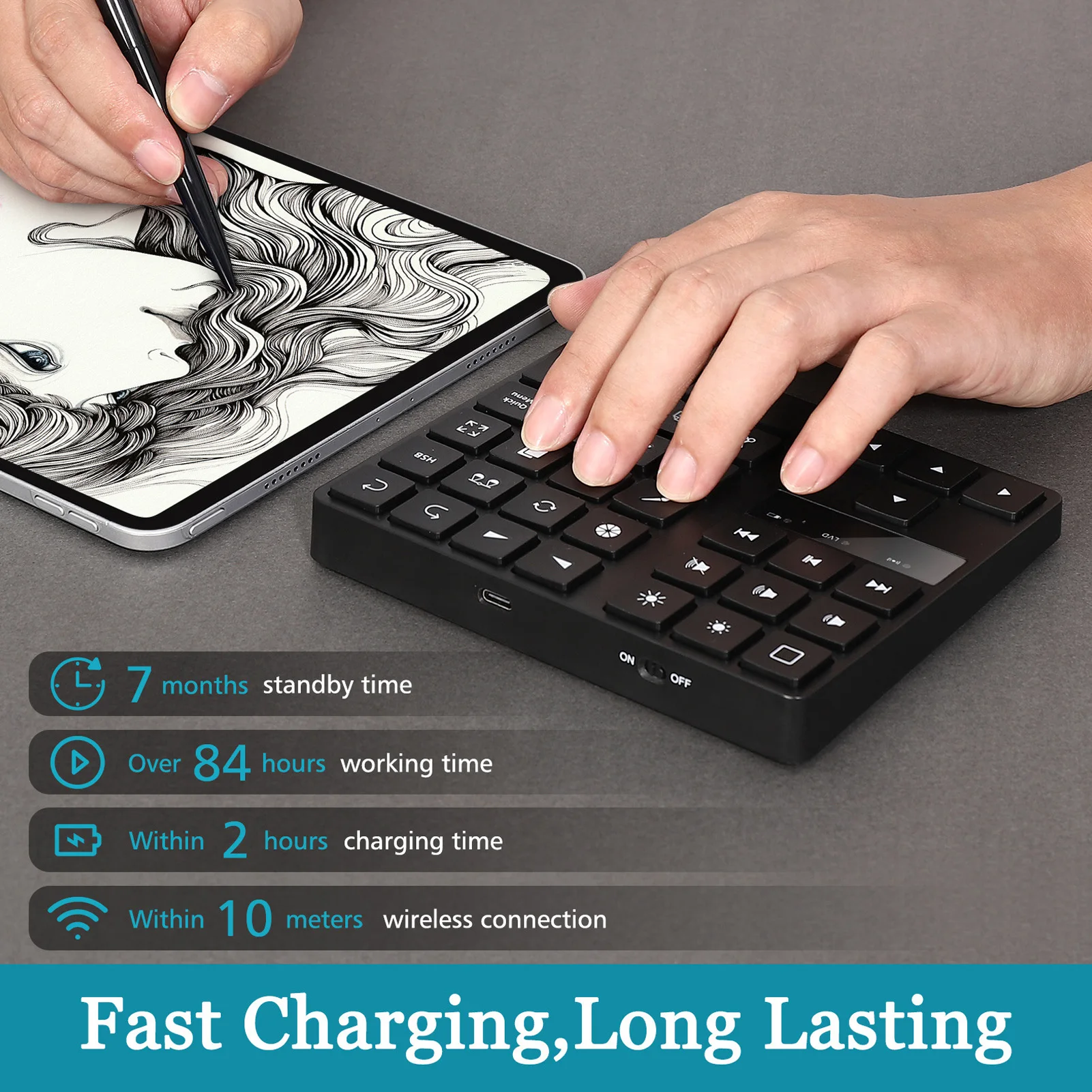 Mini Drawing Keyboard 35 Keys One Handed Ergonomic Drawing Shortcut Keyboard for IOS for OS X Wireless Keypad Drawing Keyboard