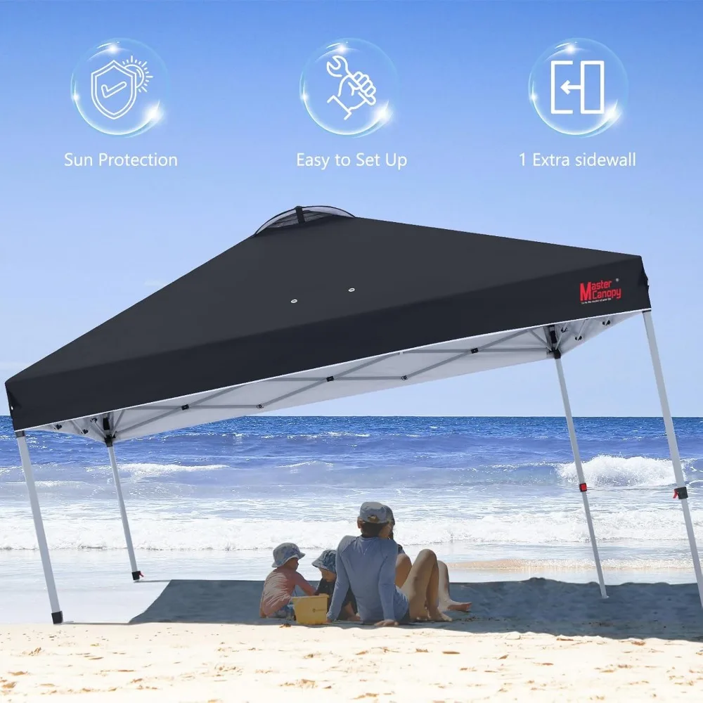 Durable 10'x10' Black Pop-Up Canopy Tent with One Side Panel