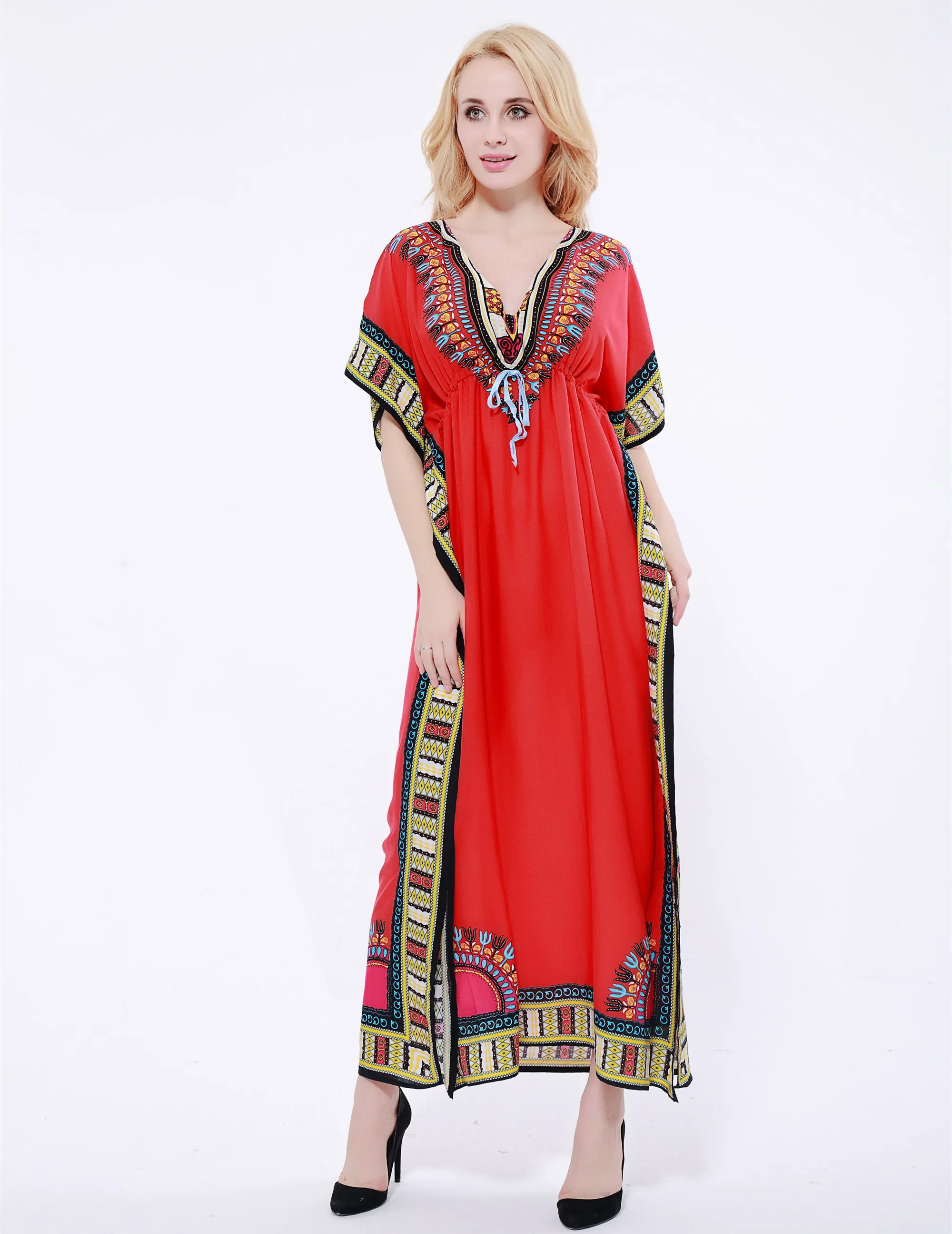 Pretty Summer Dress Contrast Color Comfortable Dress LONG Length Women Dress New Women Indie Folk Dashiki Fashion Traditional