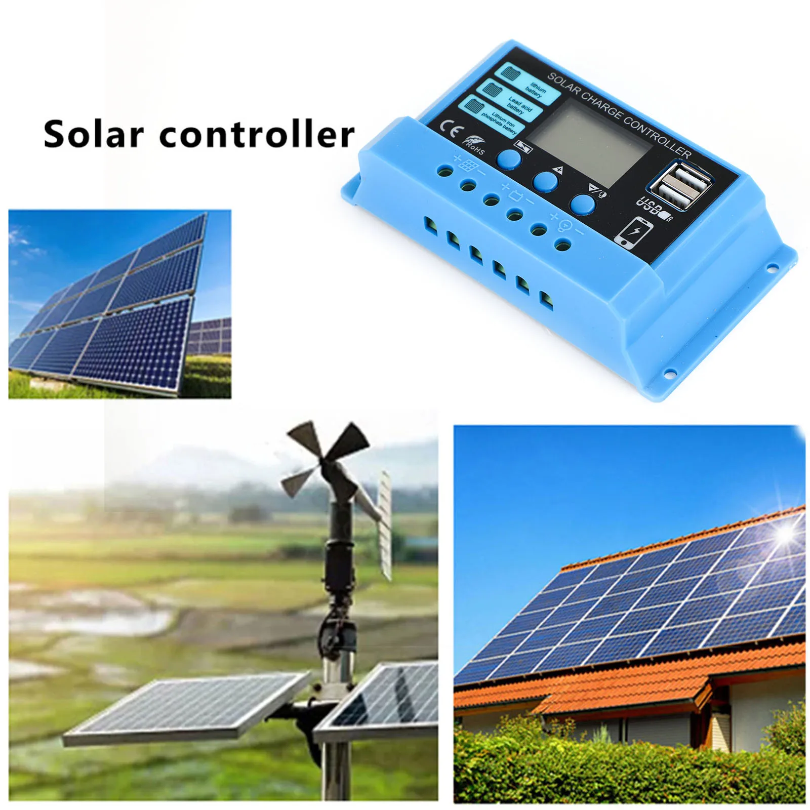 Areyourshop PWM Charger Controller 10A 20A 30A Solar Charge Regulator For Lifepo4 Lithium Lead Acid 12V 24V Battery