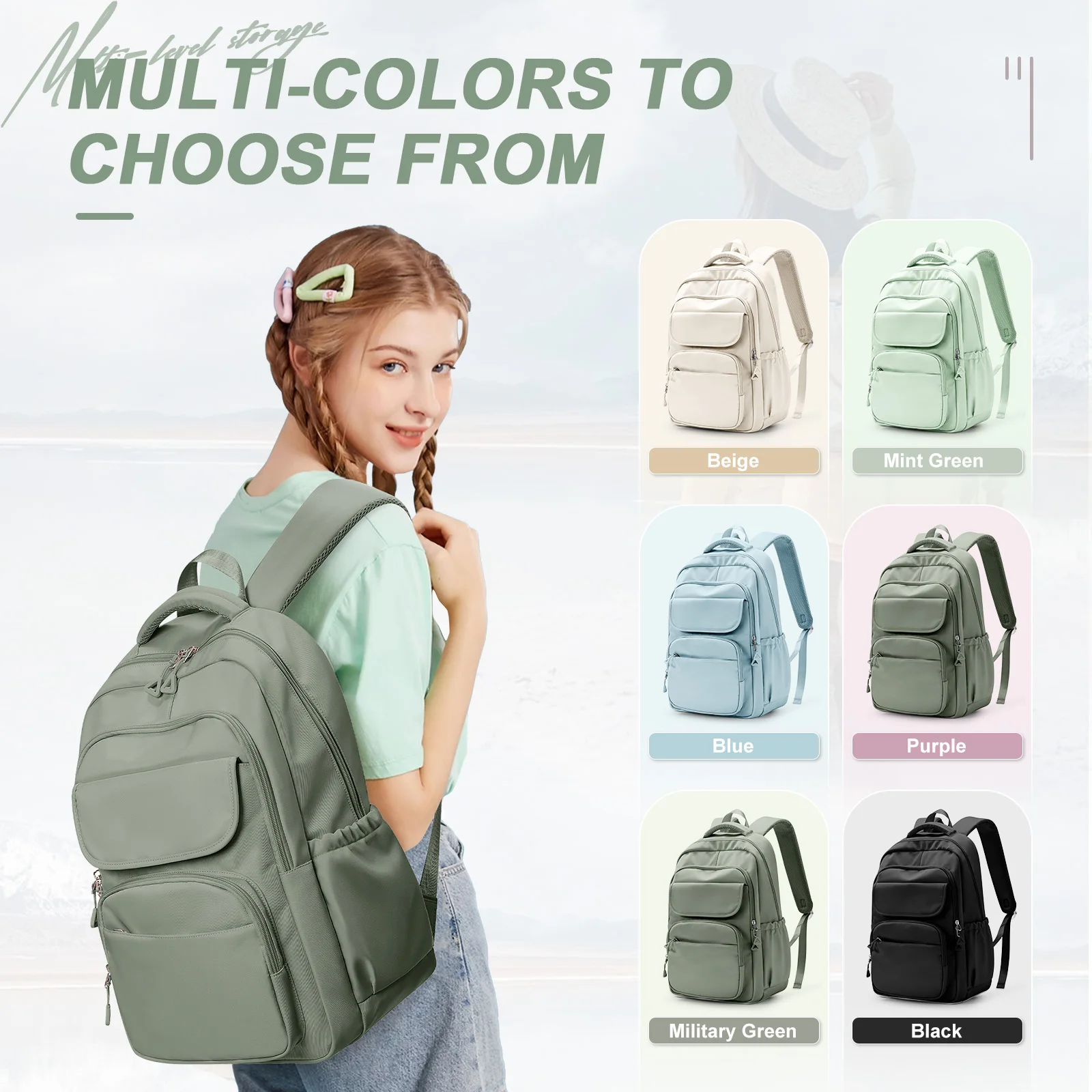 Mochilas escolares para meninos e meninas, Mochila de viagem para laptop, Sacos de nylon para adolescentes, Mochila feminina, 2024