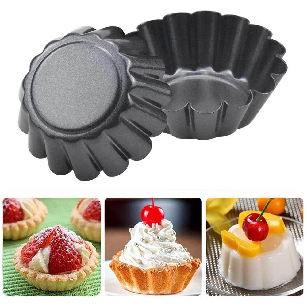 14 Pack Egg Tart Mold Baking Cups, Non-Stick Flower Muffin Case, Resuable Cupcake Tart Mould, Carbon Steel Tartlet Tins