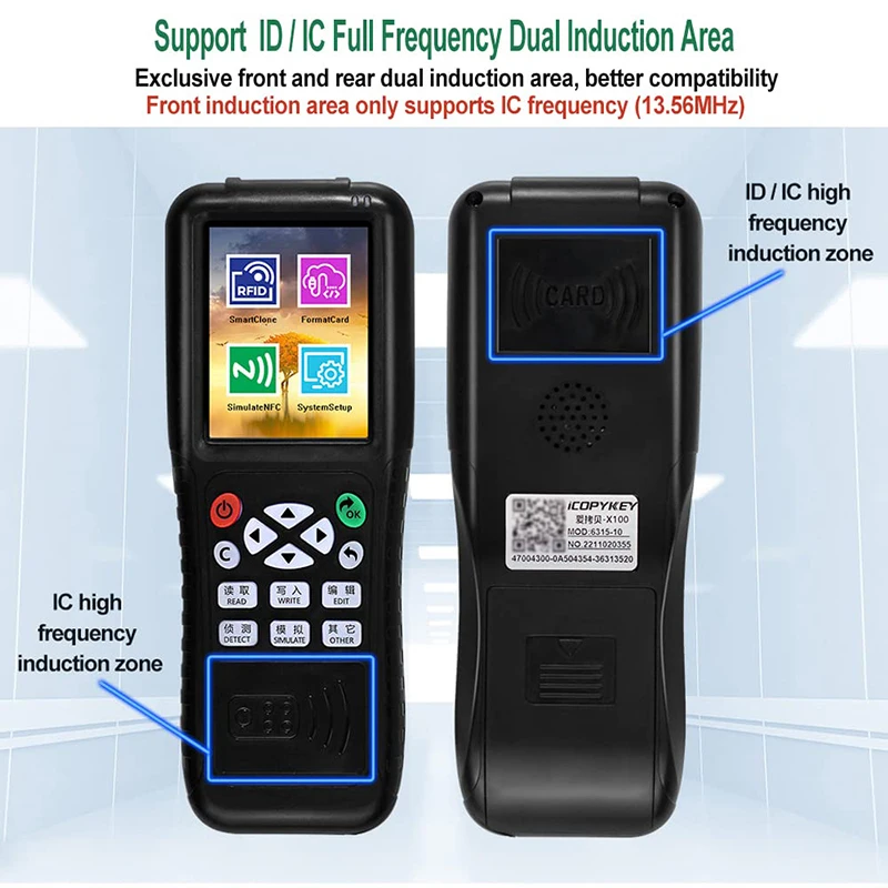 X100 RFID Copier 125KHz 13.56MHz ID IC NFC Full Decode Smart Duplicator Reader Writer USB Port Access Card Programmer Encrypted