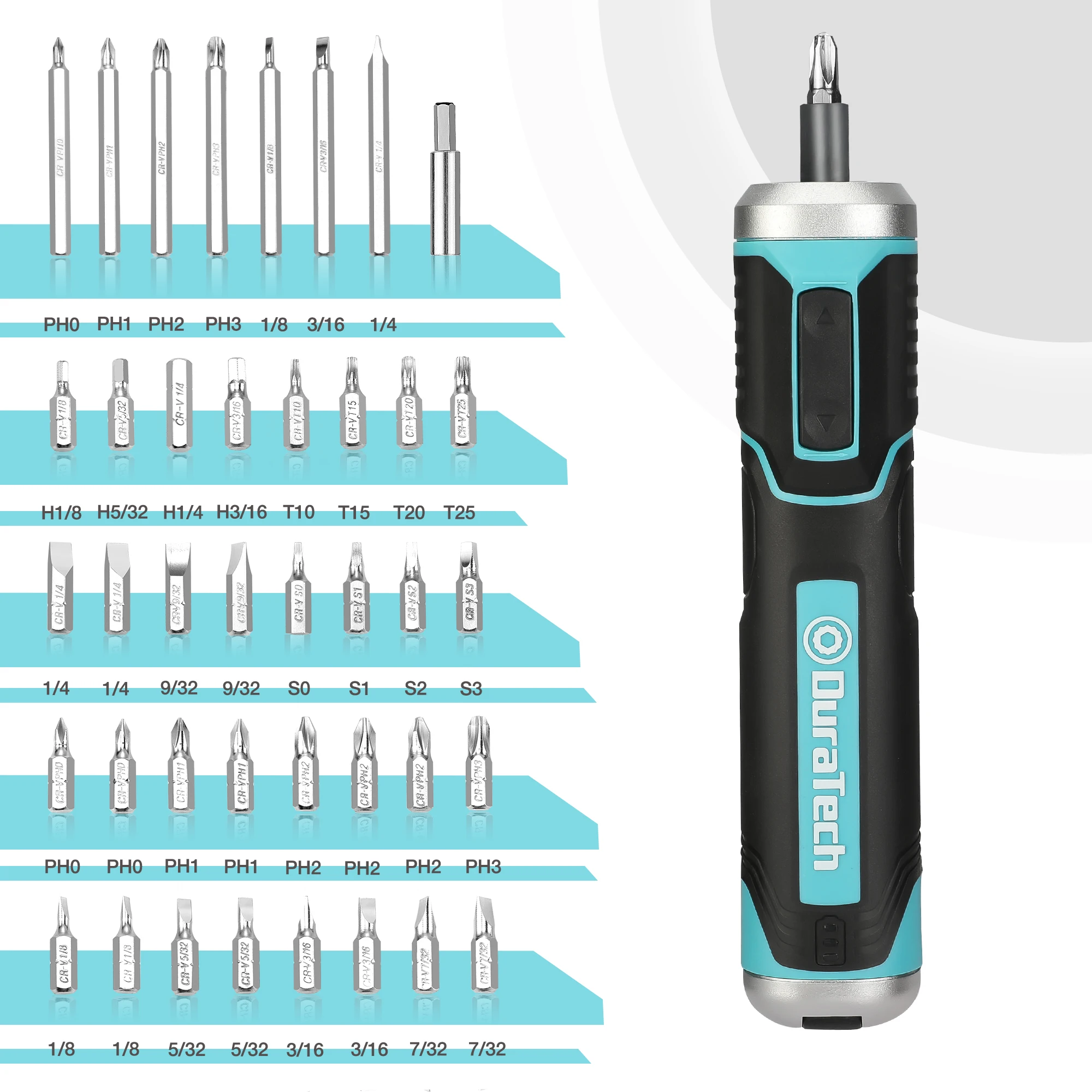 DuraTech 41pc 3.6V Li-ion Rechargeable Screwdriver Set Mini Smart Electric Screwdrivers USB Lithium ion Battery Power Tools