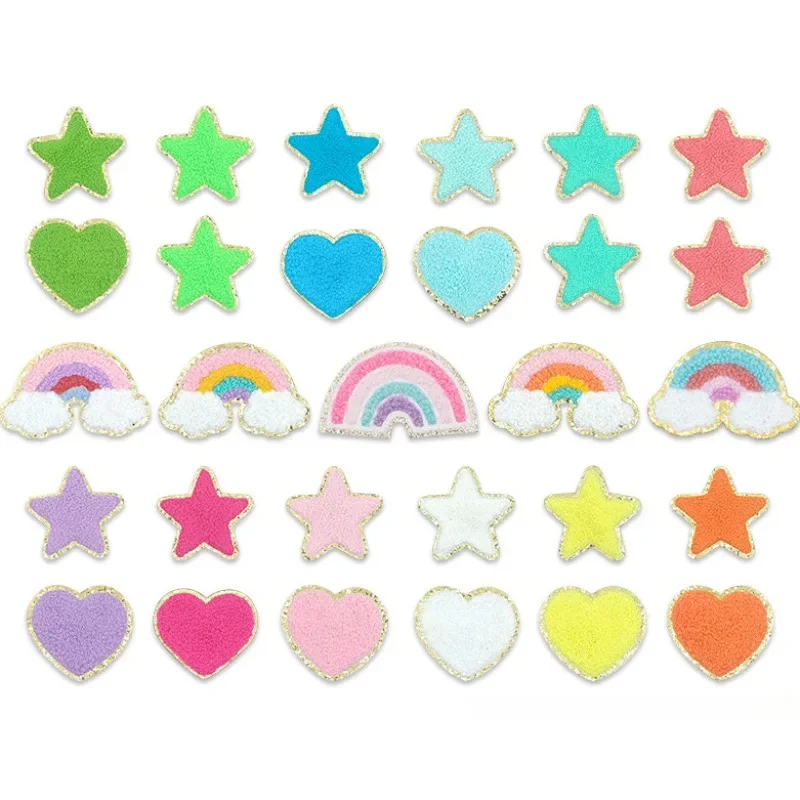 

Красочная тканевая наклейка со звездами, радужные аксессуары для одежды, компьютерная вышивка, нашивка из синели, нашивка с вышивкой полотенца «Любовь»