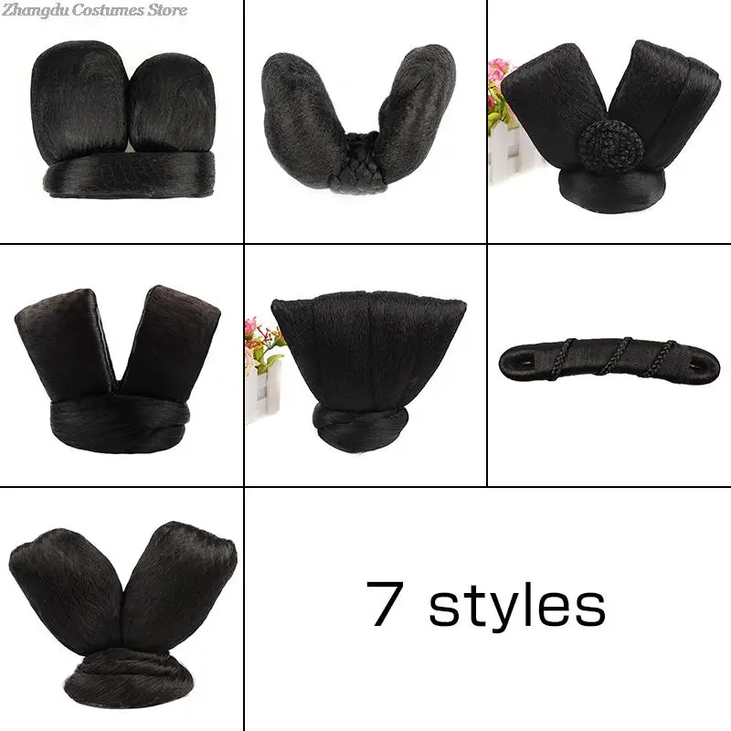 Synthetic Chinese Traditional Hanfu Wig Hair Bun Retro Black Chignon Fake Ancient Chinese Hair Bun Princess Cosplay