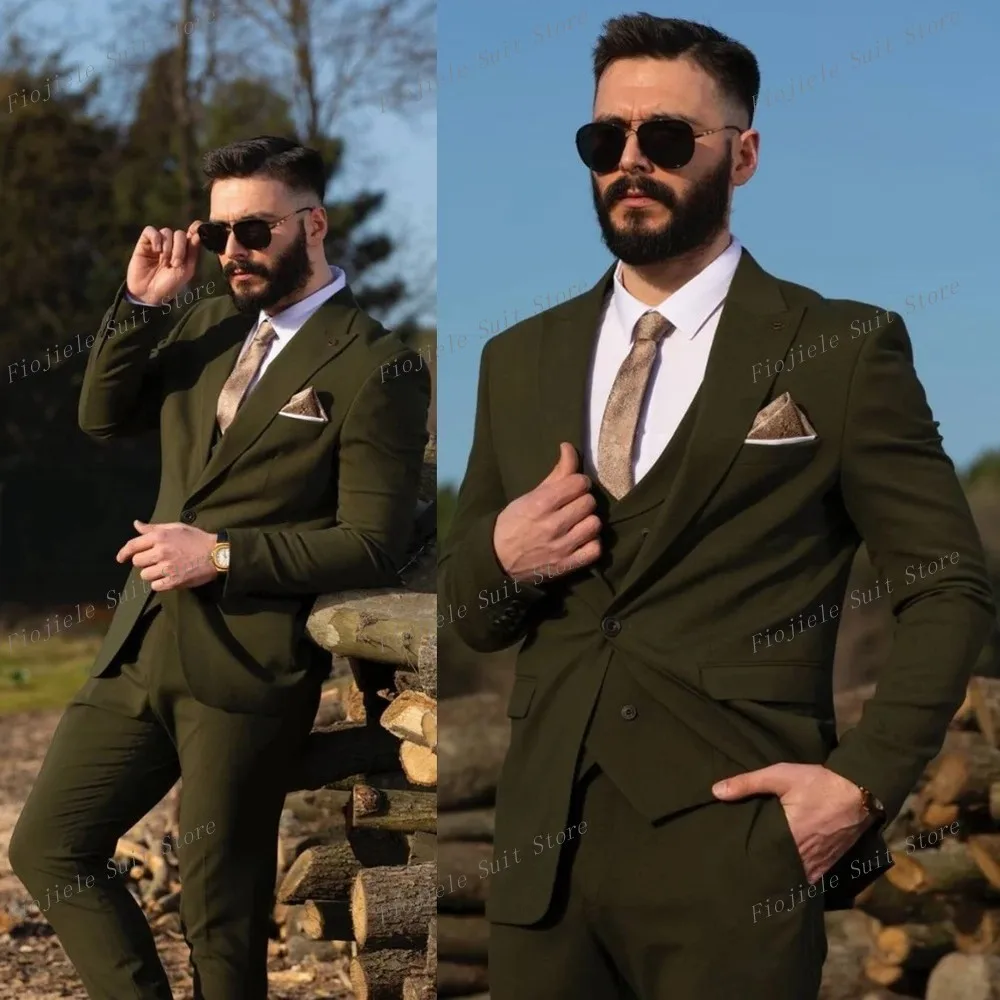 

Army Green Male Business Prom Groom Groomsman Wedding Party Men Suit 3 Piece Set Formal Occasions Tuxedo Jacket Vest Pants