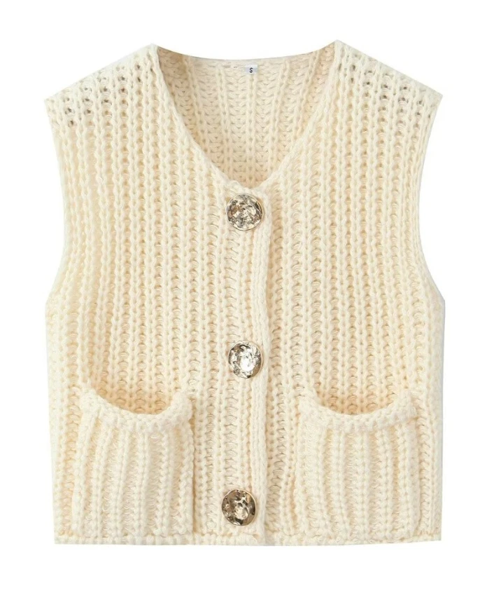 Women Solid Color Y2K Top Women 2023 Spring Hollow Out Heart Studded Rhinestone Beaded Knit Sweater Puff Sleeve Skinny T-Shirt