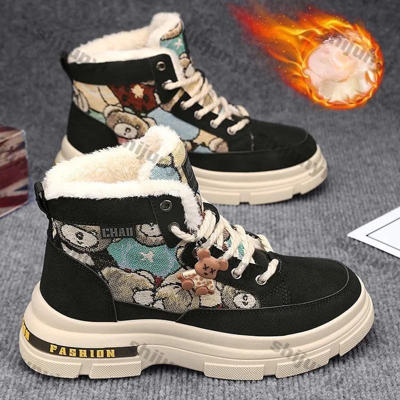 Winter Men's Boots High Top 2024 New Men's Shoes Plush Warm Snow Shoes Comfortable Lace Up Anti Slip Cold Proof Outdoor Shoes