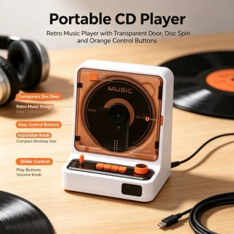 Retro CD Player Album Disc Audio Player Two Way Bluetooth Speaker Multifunctional Desktop Music Device For Home Vintage Music