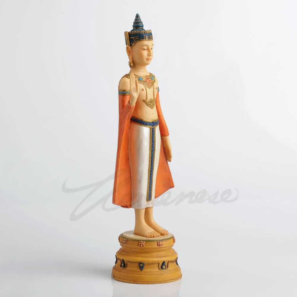 Resin Standing Thai Buddha Statue Traditional Southeast Asian Sculpture Blessing Mudra Home Table Decorative  Religious Ornament