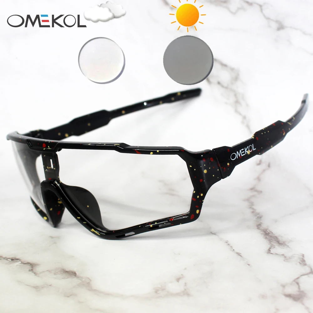 OMEKOL Brand New Photochromic Cycling Glasses Men Women Outdoor Sports Sun Glasses Bike Bicycle Eyewear MTB Baseball Sunglasses