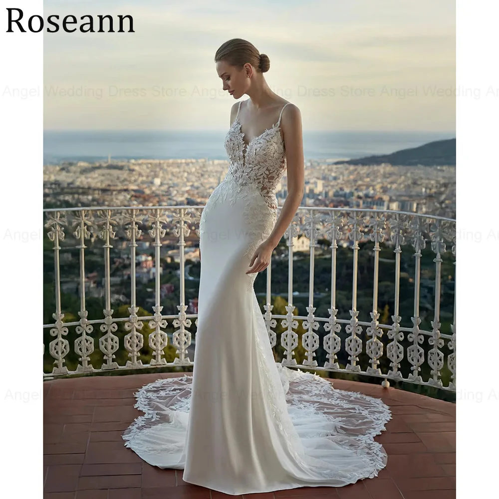 فساتين زفاف حورية البحر الفاخرة المخصصة على شكل قلب من التل والدانتيل مزين بقطار محكمة فساتين زفاف طويلة بدون ظهر فيستدو دي نوفيا #2