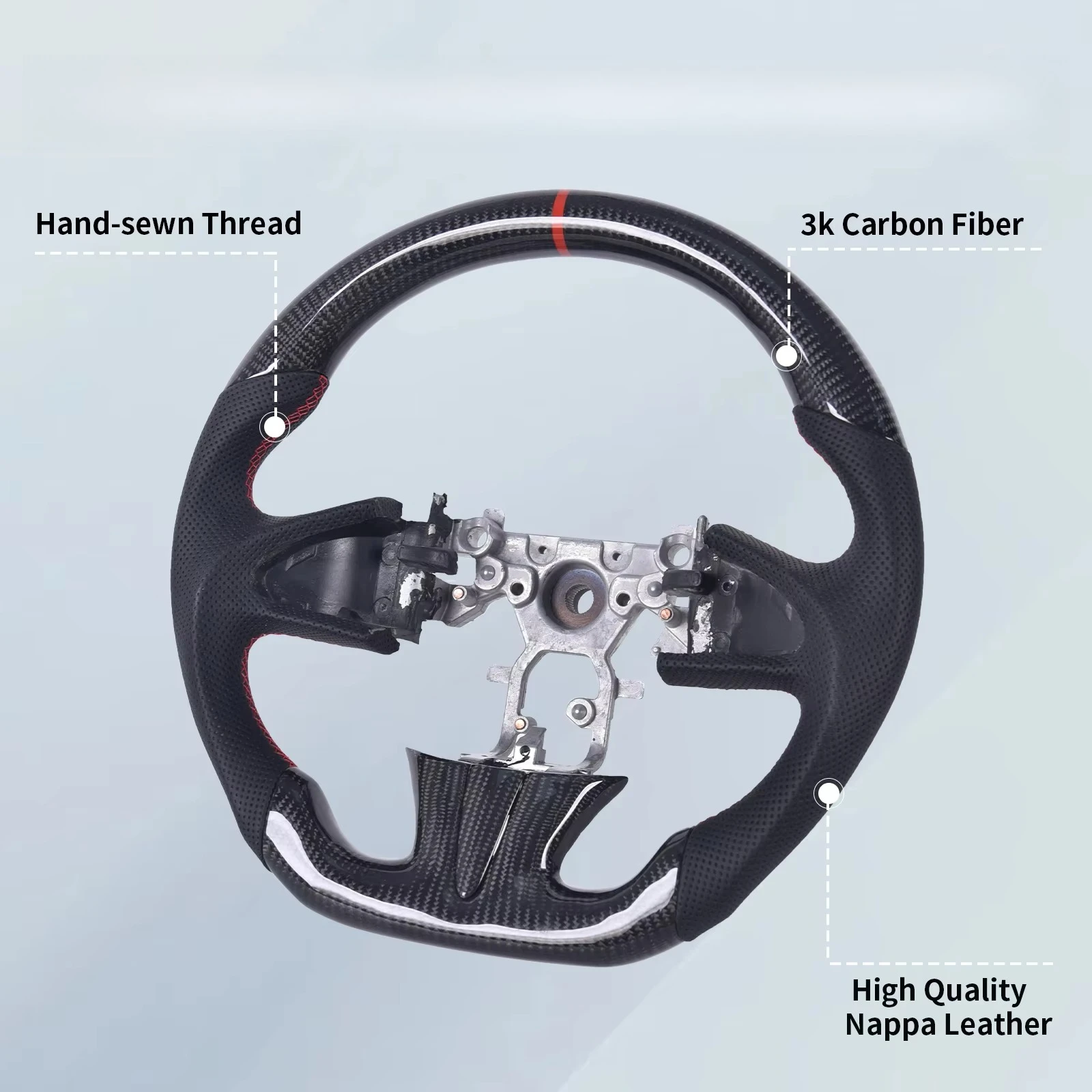 . Fiber Steering Wheel for Infiniti Q50 2013-2017, D-Shape Flat Bottom Hand-Stitched Perforated Leather Grip