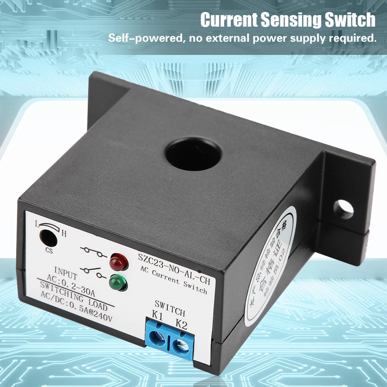 AC Current Sensing Switch Normally Open Current Sensing Switch Adjustable AC 0.2‑30A SZC23‑No AL‑CH Current Sensing Switch