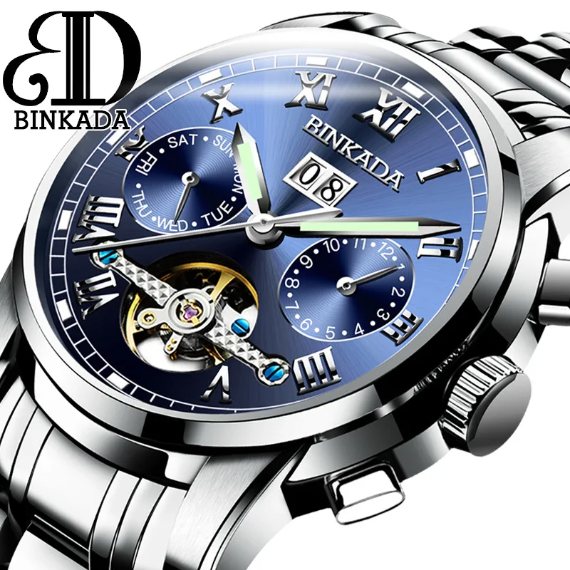 

BINKADA Brand New Luxury Tourbillon Mechanical Wristwatches Calendar Luminous Waterproof Automatic Watches for Man Montre Homme