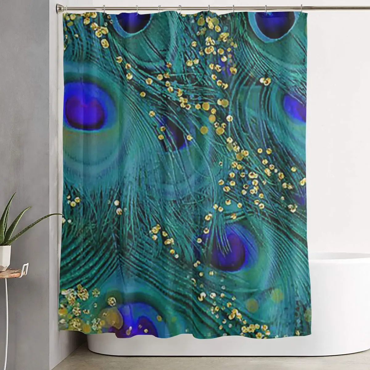 

Peacock Feathers Shower Curtain Bathroom Polyester Waterproof Bath Curtains with Hooks