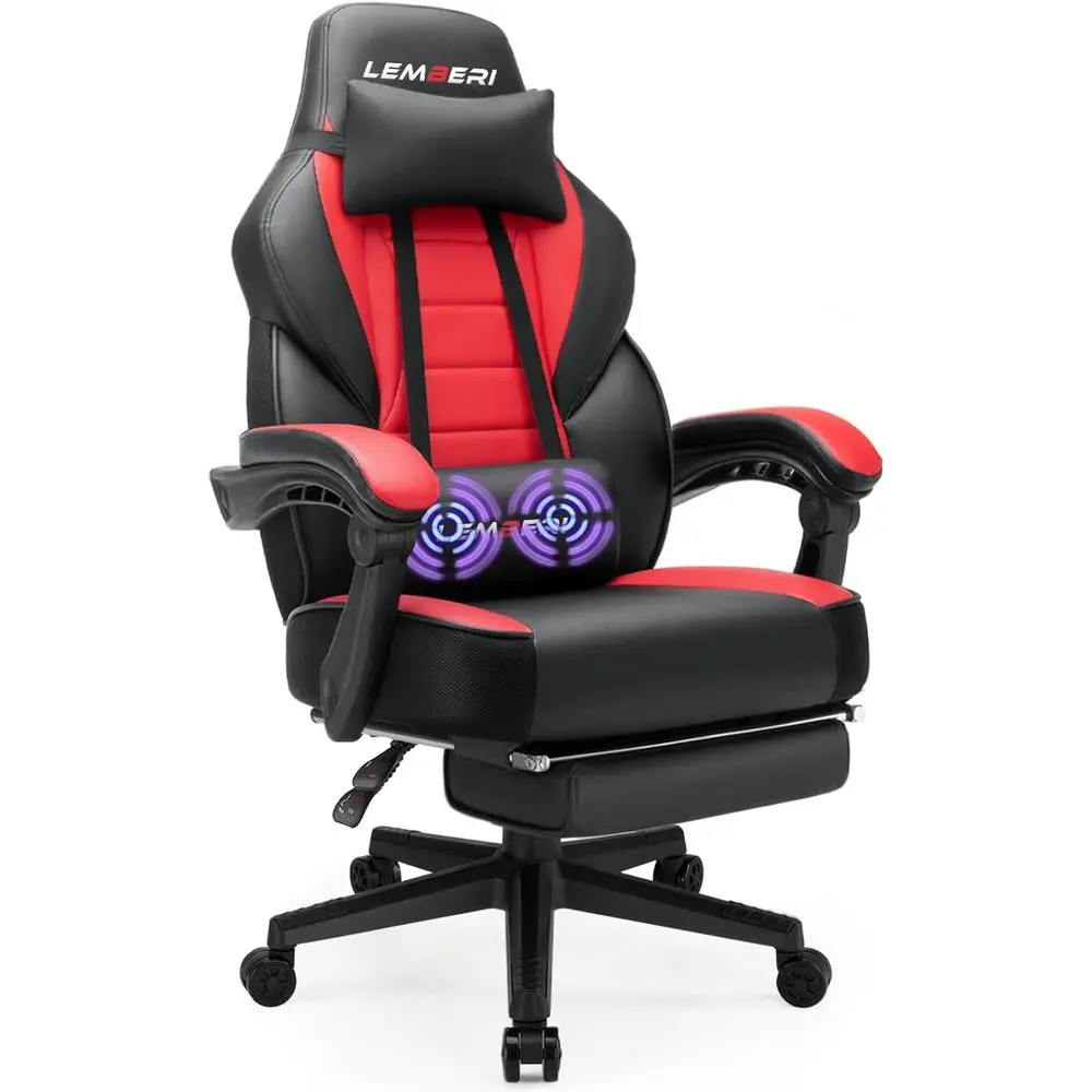 400LB Big&Tall PU Leather Gaming Chair, Thickened Steel Frame, Wide High Back, Linkage Armrests, Reinforced Footrest, Red