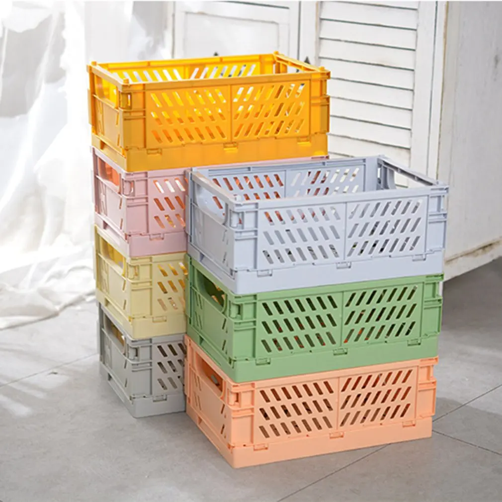 Mini Storage Case Folding Student Desktop Organizing Container Basket Handbook Tape Stationery Plastic Storage Box