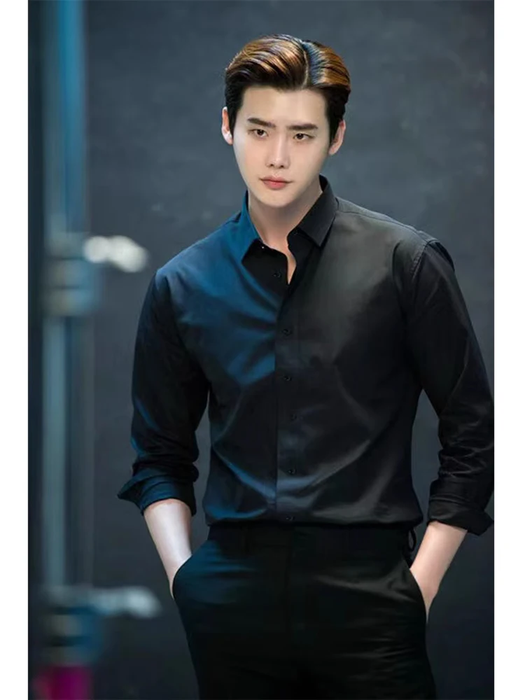 

Bla Long Sve irt для мужчин Slim Fit Trendy Busin Formal Commute irt Youthful Plant All Seasons Stand Fit Polye...