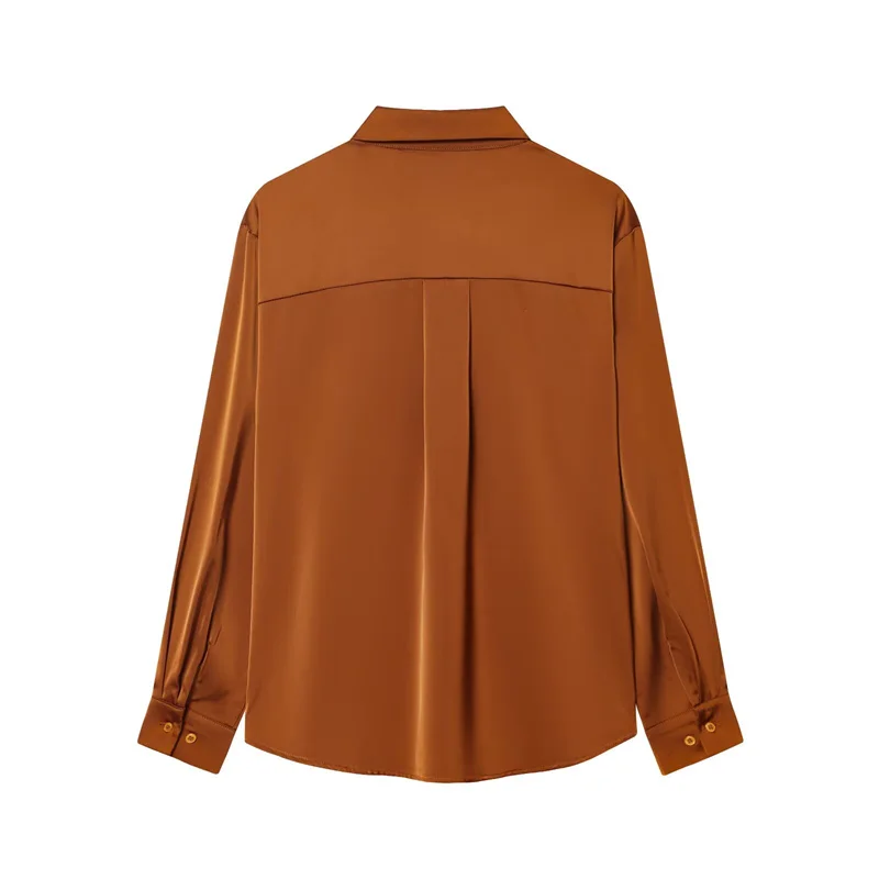 Camicia da donna Nuova struttura in raso Camicia a maniche lunghe di fascia alta in tinta unita Top da lavoro casual alla moda per donna