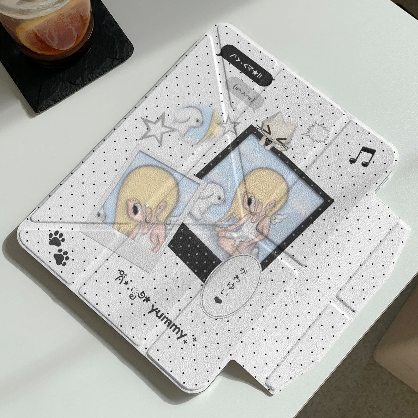 Cute Girl Polka Dot Table Case For iPad Pro 11 12.9 13 A16 M2 M3 M4 M5 Shell 8.3 9.7 10.2 5/6/7/8/9/10/11th Mini Air 3 4 5 Cover