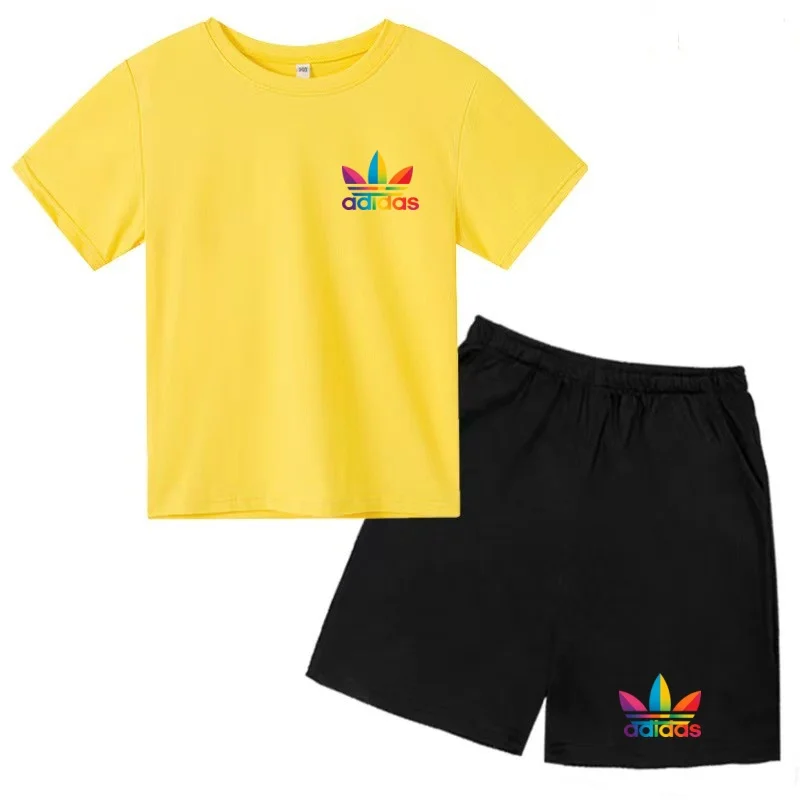 Sommer-T-Shirts für Kinder im Alter von 3-12 Jahren, Sportbekleidung für Jungen und Mädchen, Kurzarm + kurze Hosen. Marken-Set – Detail 12