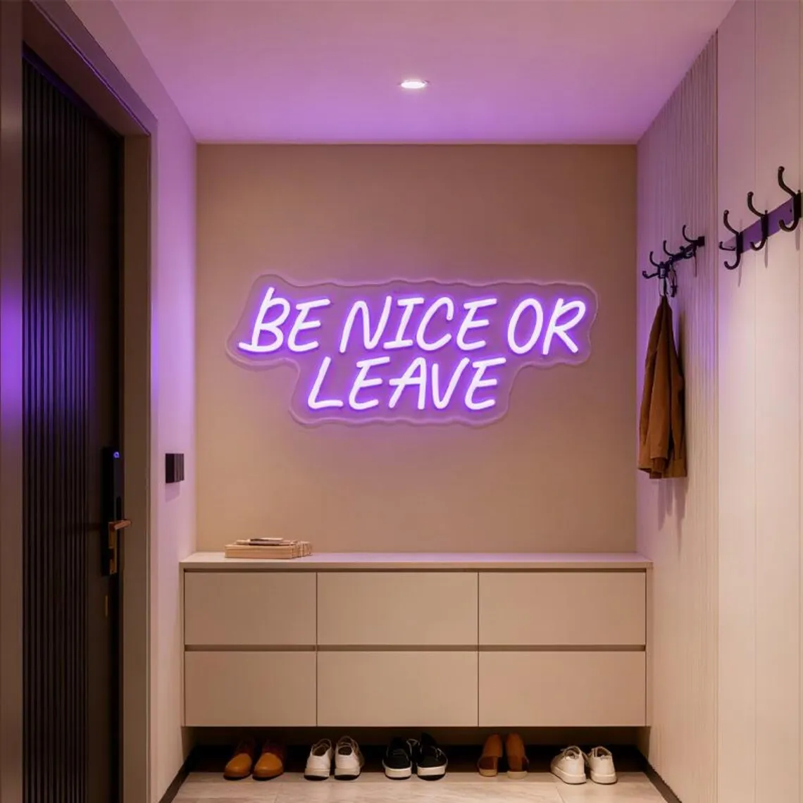 كن لطيفًا أو اترك علامة النيون، ديكور علامة LED تحفيزية بسيطة، ديكور حائط عصري، معرض جدار الفن، لافتة ممتعة للباب الأمامي #5
