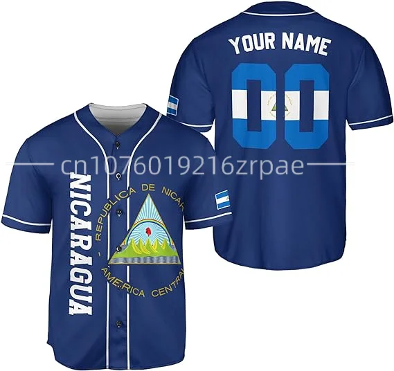 Custom Nicaragua Men's baseball Jersey 3D Print Mesh  Baseball Shirt Top Tee Men Streetwear Short Sleeve Sport