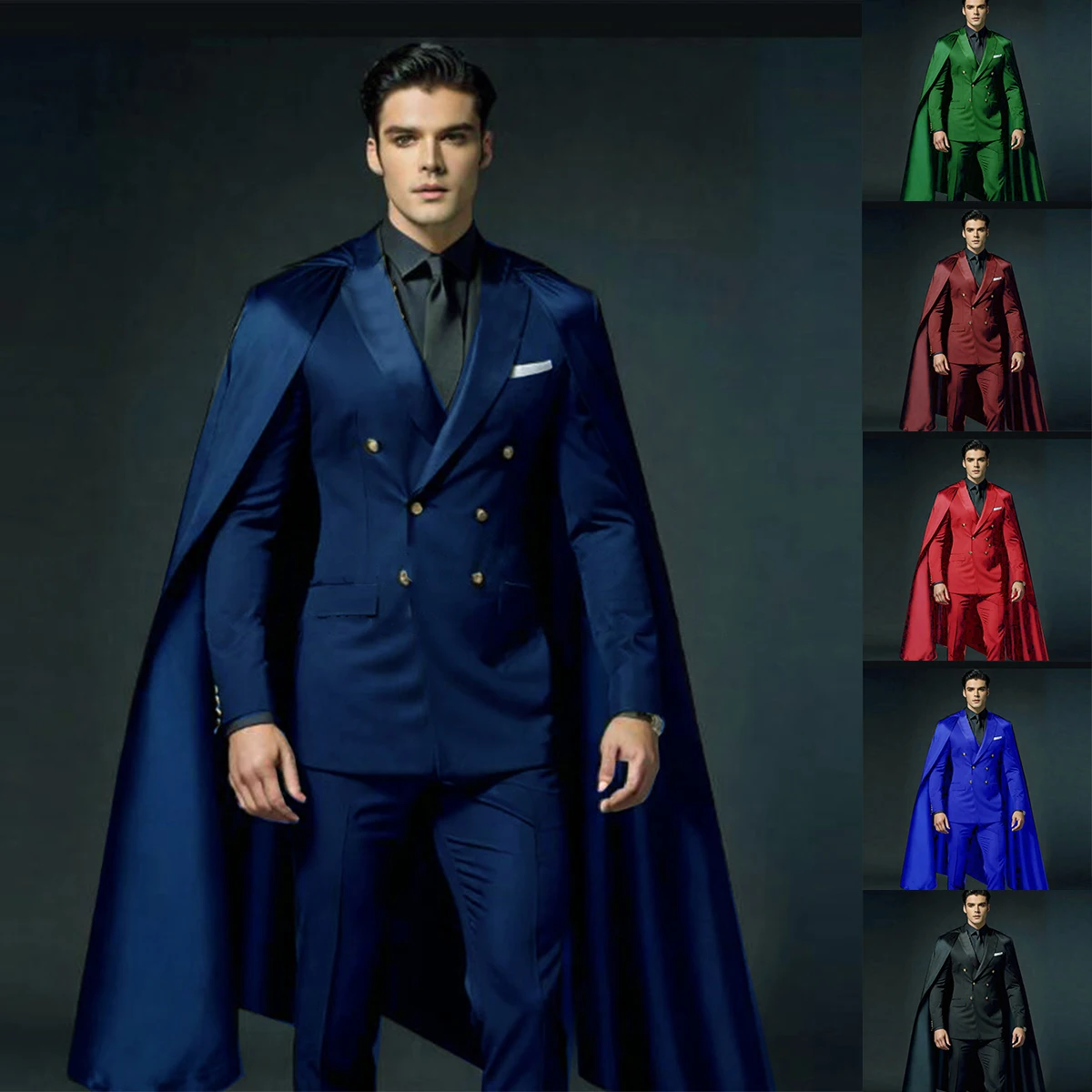 Modern Men Wedding Suits 2 Pieces With Detachable Capes Plus Size Customized Groom Tuxedo Suits Show Party Suits Male Costume