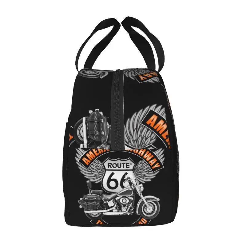 Custom  Highway Thermal Route 66 Insulated Lunch Bags Highway Motorbike Portable Lunch Tote for School Office Storage Food Box