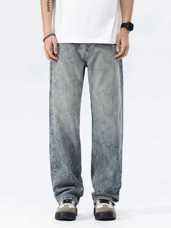 

Retro Waed American Casual High-End Embroidered Men's Jeans Winter Loose Straight Leg Long Trousers Faionable Street Sle