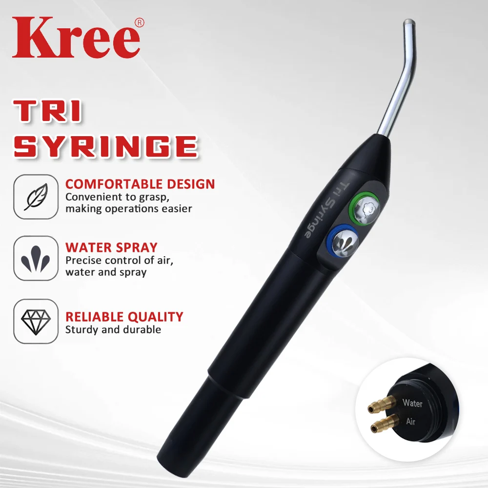 Dental 3 Way Tri Syringe Handpiece, Air Water Spray Triple Syringe with Bend Nozzle Comfort Grip for Dental Chair Unit