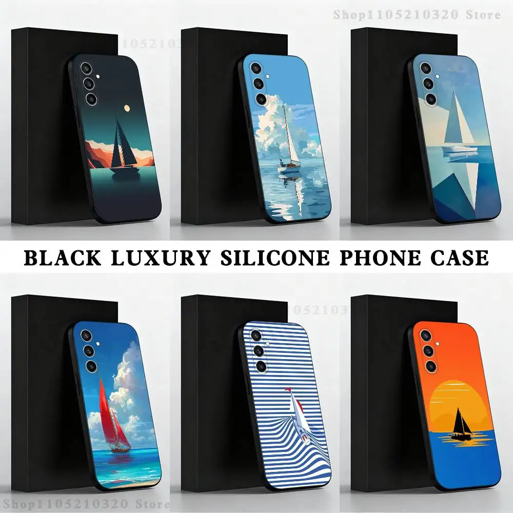 

Sailing Boat Art Phone Case For Samsung S 25,24,23,22,30,21,10,9,Ultra,Plus,Lite,FE,4,5 G Black Soft Case