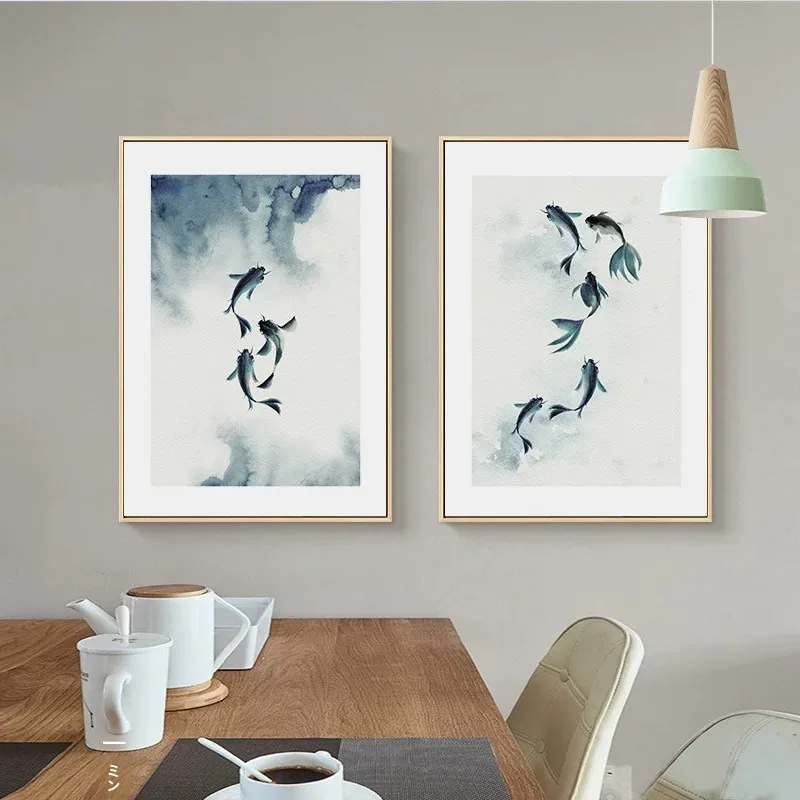 Nueva Pintura Decorativa China Estilo Tinta y Pincel, Arte Decorativo Zen para Sala de Estudio o Salón de Té, Obra de Arte Original Japonesa en Madera