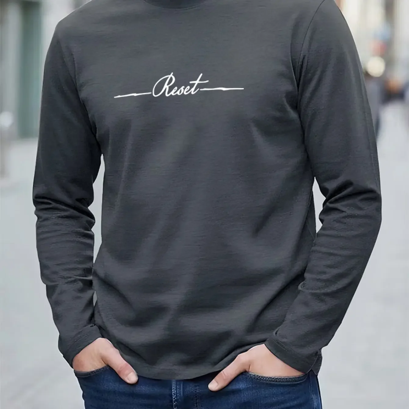 New 100% pure cotton men's and women's autumn long sleeved round neck T-shirt RESET printed comfortable and breathable fabric