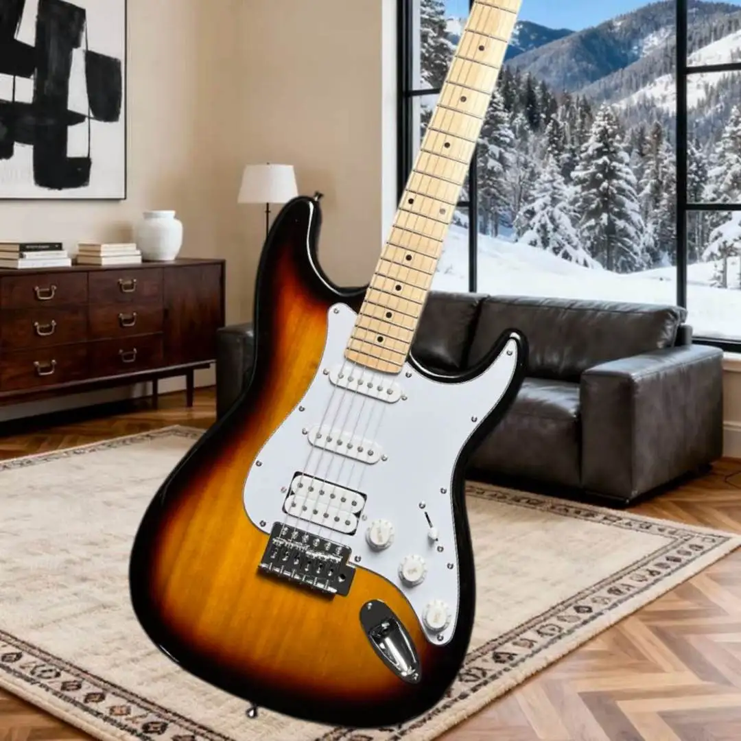 Sunburst STYU Electric Guitar HSS Configuration Single Rocking Bridge Versatile Tone Rock Pop Blues Practice Beginner Suitable